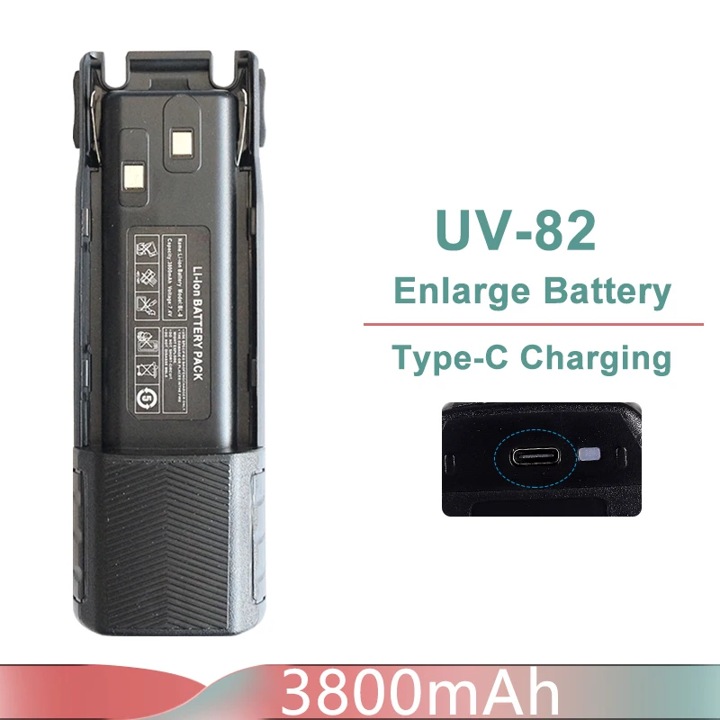 UV-82 Li-ion Battery USB Type-C Charger 2800mah Enlarge 3800mAh BL-8 For Baofeng Radio UV-8D UV-82HP UV-8D UV-82WX UV89