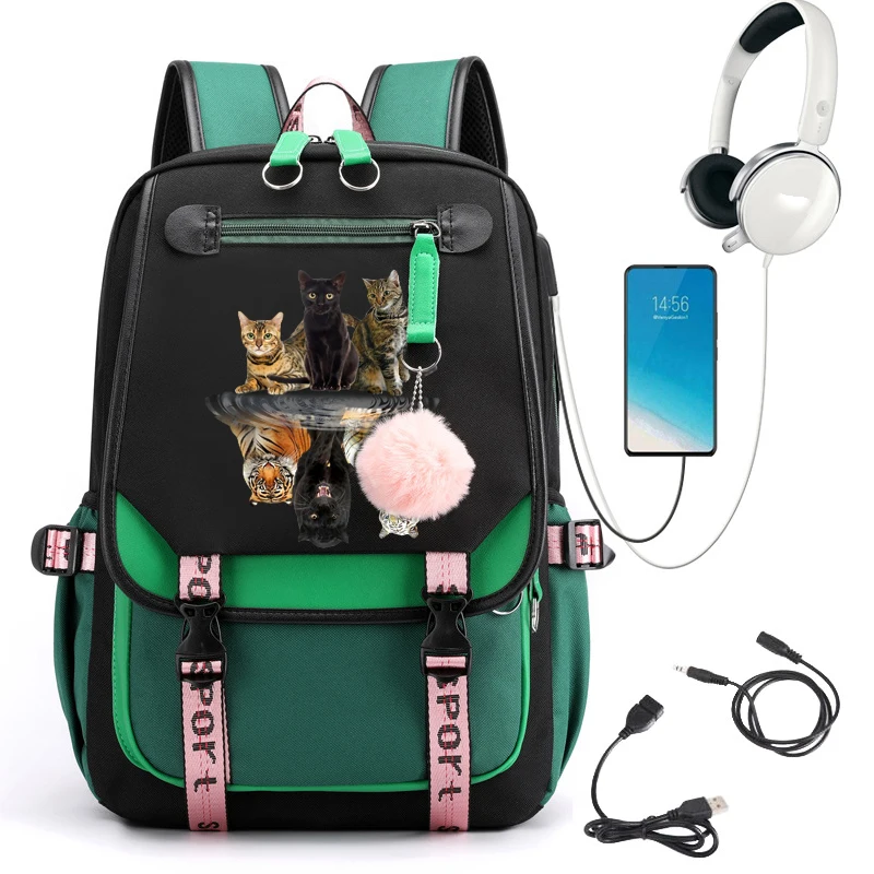 Desenhos animados gato tigre anime mochila para mulheres, grande capacidade mochila, bolsa de viagem, bolsa de escola, estudante, computador, fêmea, moda