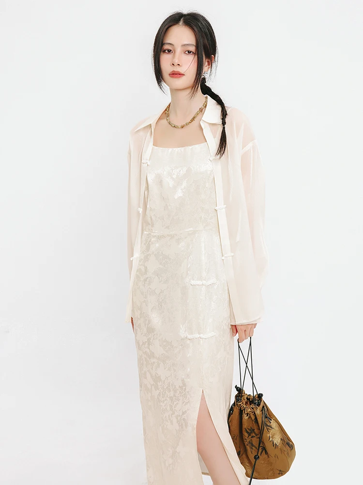 

Memory's Start Strap Dress Set New Chinese Style Long Sleeve Button up Fashionable Two Piece Suit Polyester Fiber JYDQD