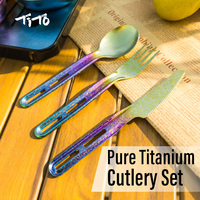 TiTo Titanium Cutlery Set Titanium Spoon Spork Knife Portable Lightweight Outdoor Flatware Extra Strong for Home Use/Travel/Camp