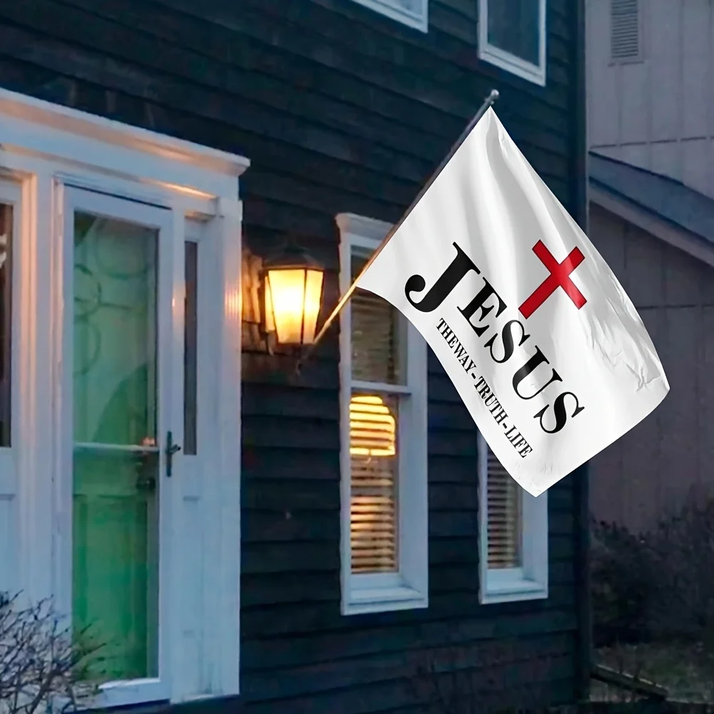 Jesus The Way Truth Life Christian Flag Red Cross Banner Church Worship Decor Outdoor Indoor Religious Event Flag