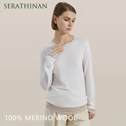 BC776 High Quality Luxury Women's Clothing 100% Wool thin Pullover Fake two pieces Knitted Sweater Winter