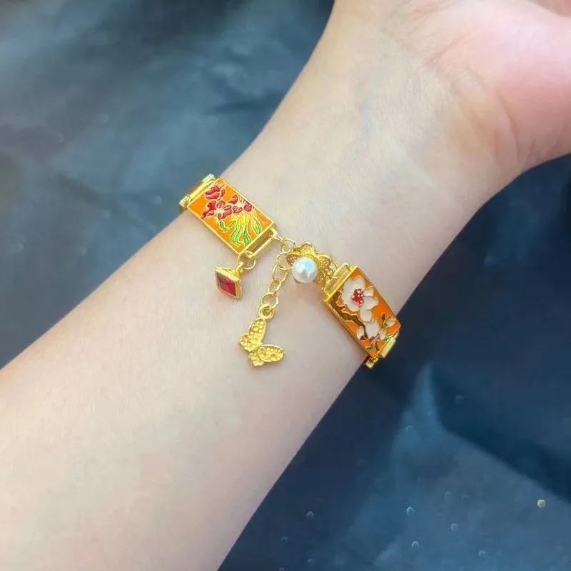 

Античный позолоченный эмалированный ремешок для часов с двенадцатью родов, стильный браслет, регулируемый гипоаллергенный многоцветный драгоценный камень, подарок