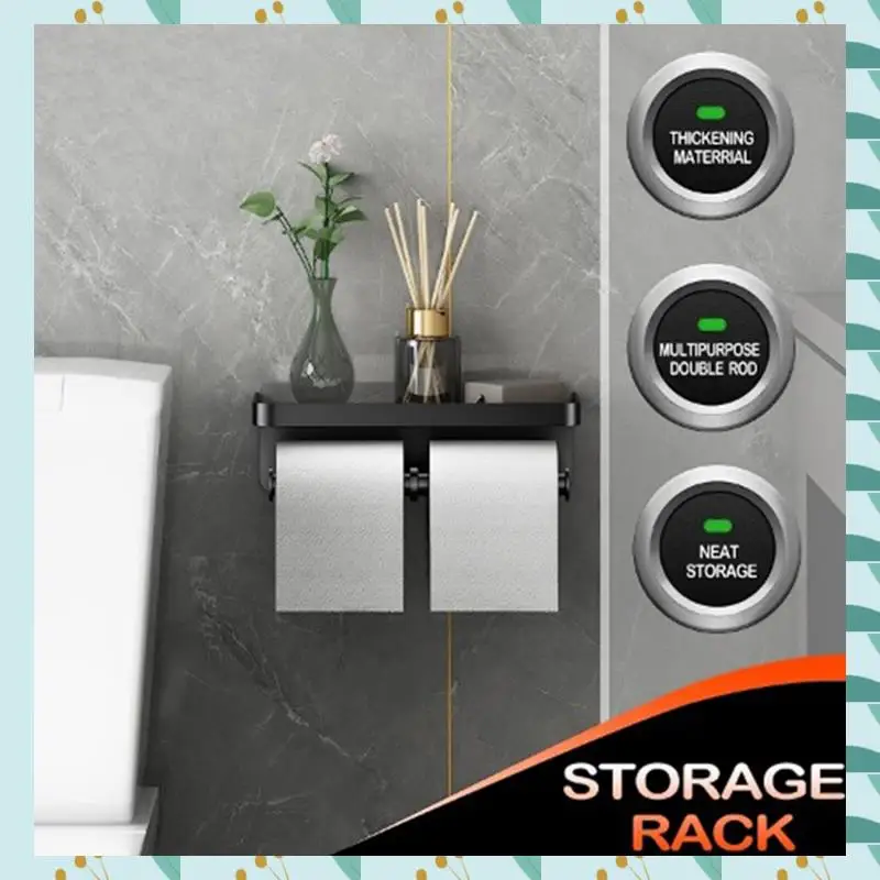 

A71P 1 Piece Stainless Steel Tissue Holder Bathroom Rack Mobile Phone Rack Hotel Engineering Toilet Paper Rack Roll Box Black