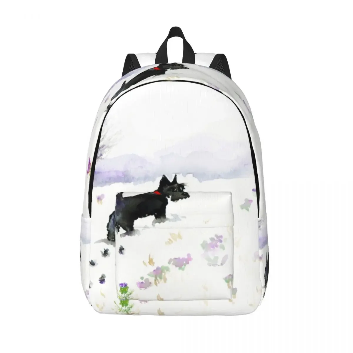 

Scottie Dog Waiting For A Friend Travel Canvas Backpack School Laptop Bookbag Scottish Terrier College Student Daypack Bags