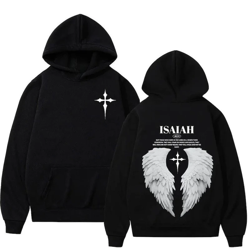 Aesthetic Christian Jesus Wing Bible Verse Hoodies Harajuku Oversized Sweatshirt Gift Faith Hoodie Long Sleeve Matching Hoodies