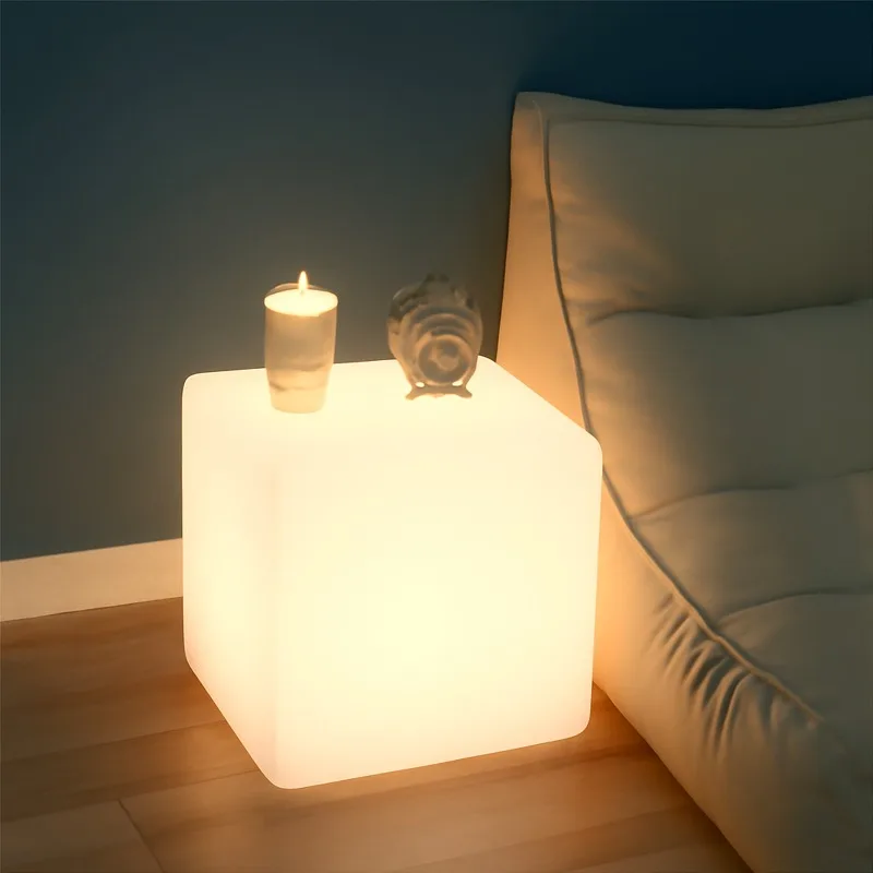 16 Inch Rechargeable RGB LED Cube Table Chair 16 Color Dimmable Waterproof Glowing PE Furniture for Hotel Outdoor Dining Event