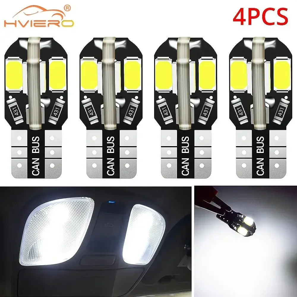 4PCS Car License Plate Lights T10 W5W Led Interior 8SMD Canbus White Blue Turn Signal Auto Trunk Lamps Dome Reading Wedge Bulbs