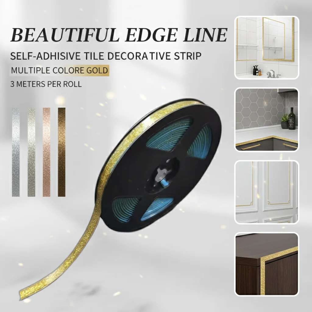 Self Adhesive Tile Trim Strip Polyurethane Elastic Fiber Waterproof Decorative Edge Banding Multi Color for Home Renovation