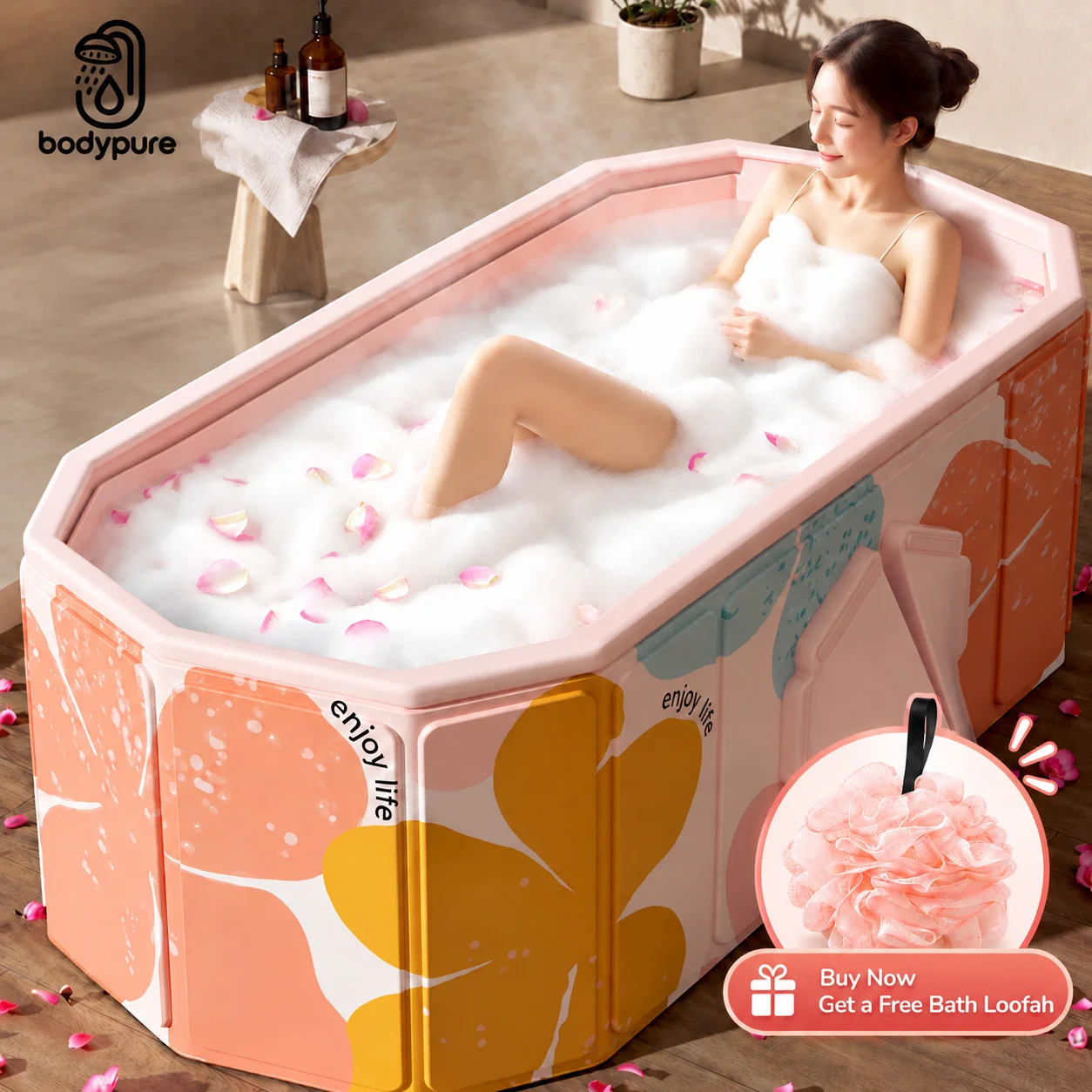 Adult Double Foldable Bathtub, Quick Open Thickened Insulated PVC Soaking Tub for Household