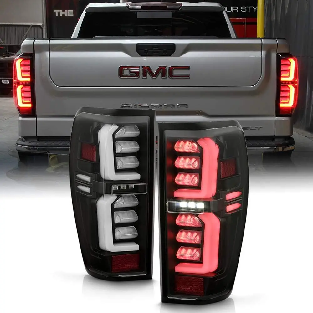 

- For [LED Type] 2019-2023 GMC Sierra 1500 20-23 2500HD 3500HD Black LED Tube Tail Lights Brake Lamps Left+Right