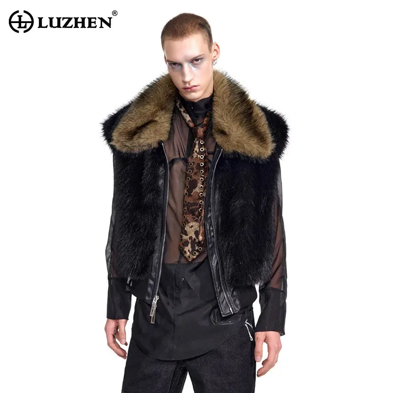 LUZHEN 2026 Winter Luxury Temperament Faux Fur Sleeveless Vest Coat Men Fashion High Quality Handsome Warm Male Waistcoat JY9753