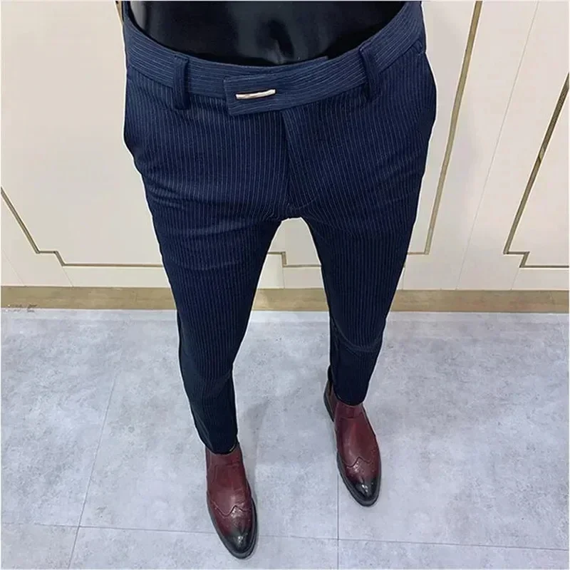 B.B7387 Summer Good Stretch Smooth Trousers Men Business Elastic Waist Korean Classic Thin Casual Suit Pants Male Brand