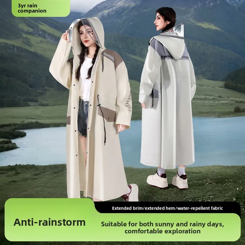 Long Raincoat for Women, Adult Outdoor Wear, Waist-cinching One-piece Rain Poncho for Electric Vehicles