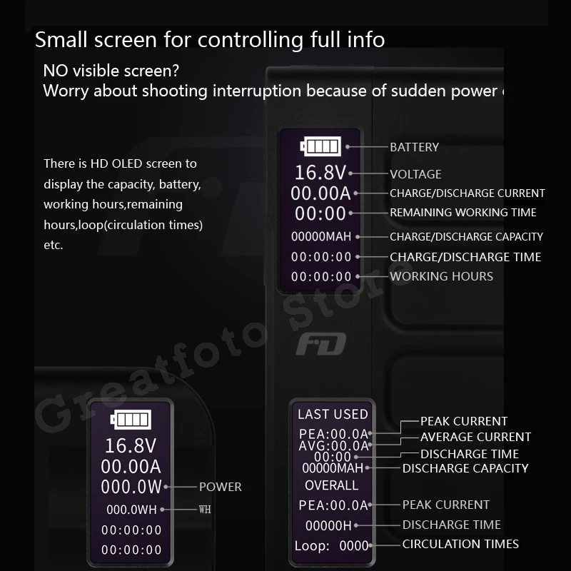 Feidu-ミニデジタル一眼レフカメラバッテリー,大容量Vバッテリー,フラッシュモニター,充電器,FD-C130, 145, 200 V