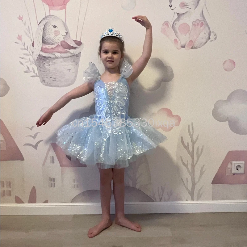 Kids Silver Sequin Ballet Dress Girls Modern Dance Skirts Performance Clothes Children's Ballet Tutu Party Princess Costumes