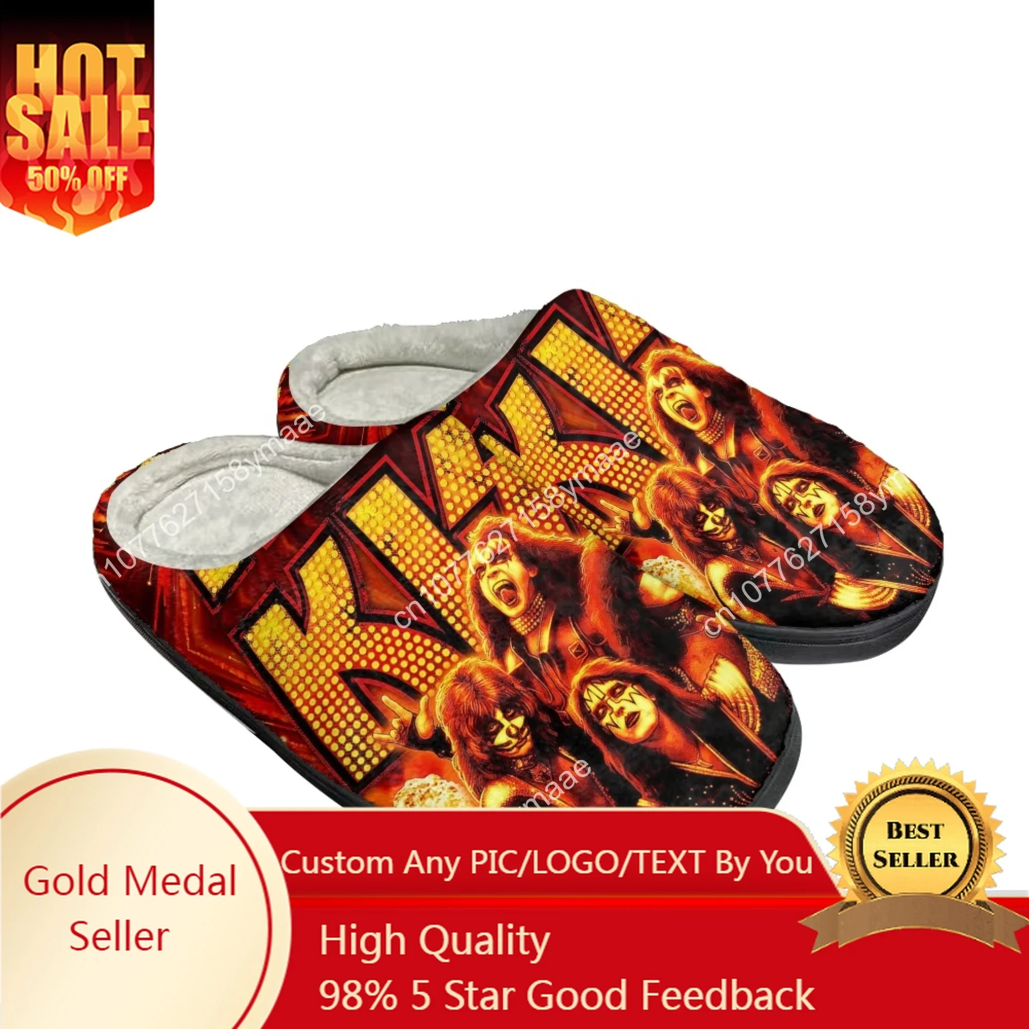 

Heavy Metal Kiss Rock Band Home Cotton Custom Slippers Womens Mens Sandals Plush Casual Keep Warm Shoes Couple Thermal Slipper