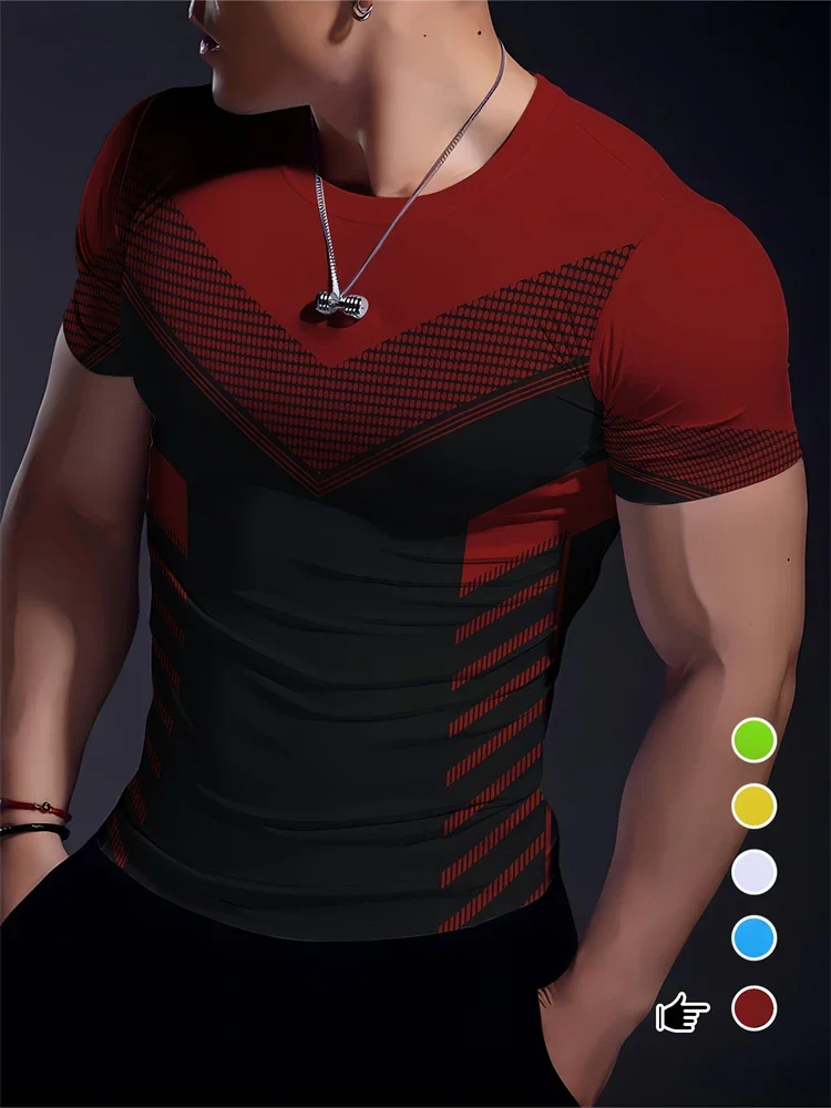 

3D Creative Geometric Print Quick Drying Breathable Sport Men's Plus-size Fitness Crew-neck Summer T-shirt