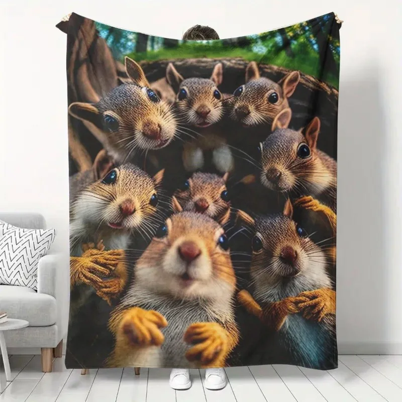 Eine Eichhörnchen-Flanelldecke – eine weiche und bequeme Ganzjahresdecke aus Polyester mit süßem Eichhörnchen-Design und Aufdruck