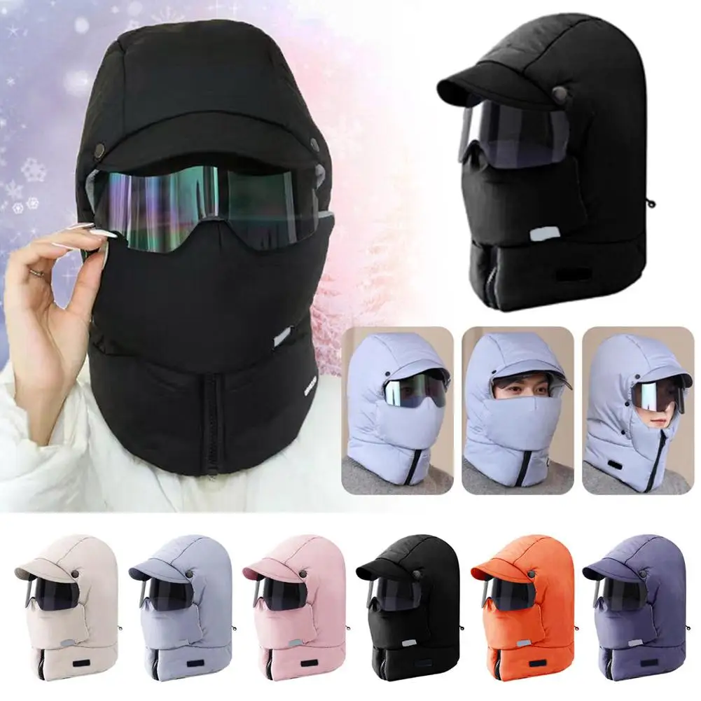 Winter Thickened Windproof Mask Hat Fleece-Lined Cold Electric Warm Protective Hat Vehicle Multifunctional Protection Cap Q6N8