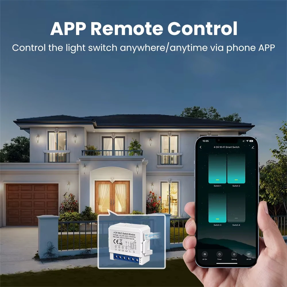 WSM16 Tuya WiFi Smart Switch Module 1/2/3/4 Channel Support Dual Way Control 100-240V Smart App Remote Control Timer Schedule