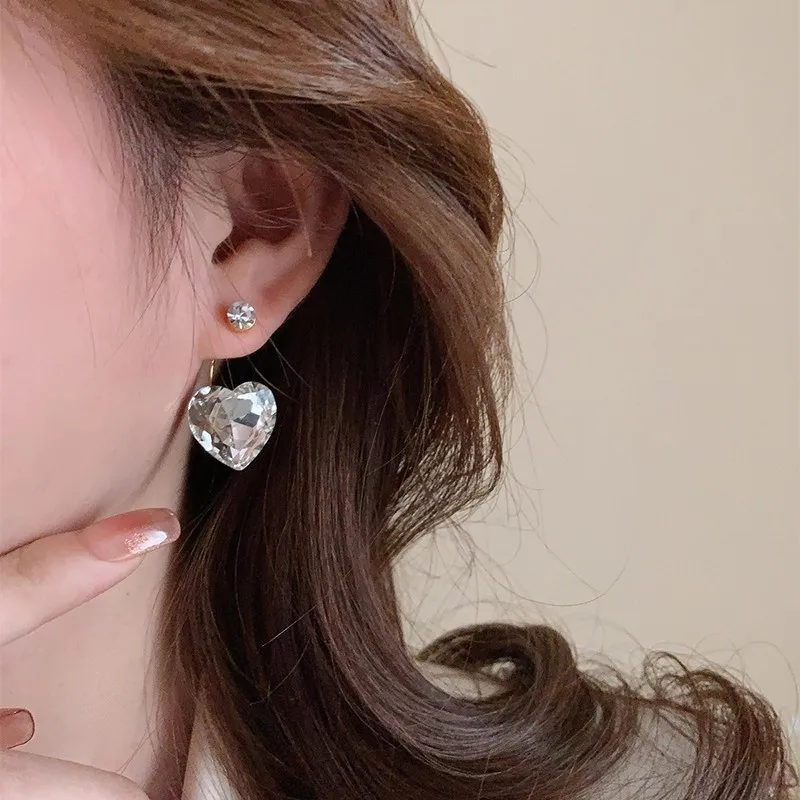 Luxury Imitate Crystal Heart Earrings Fashion Silver Color Zircon Korea Drop Earring For Women Sophisticated Elegant Jewelry