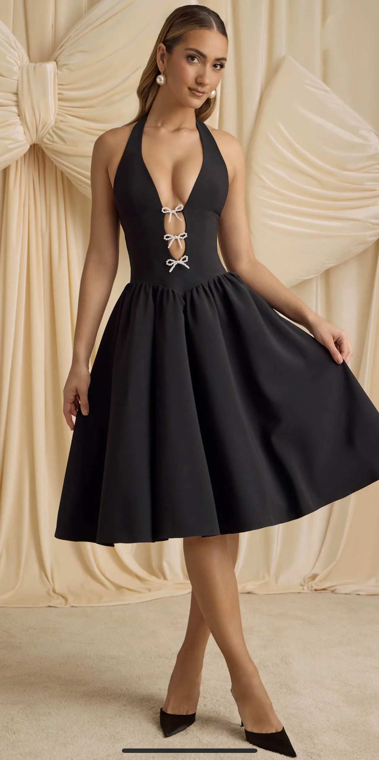 Sexy Deep V Evening Party Sleeveless Backlss Dress 2024 Summer Hanging Neck Bow Dresses Women Tight Party Midi Dresses Clubwear