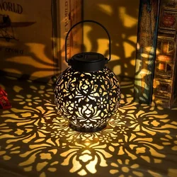 Solar LED Lantern Light, Outdoor Hanging Projection Light with Hollow Wrought Iron Design Waterproof Yard Garden Art Decoration