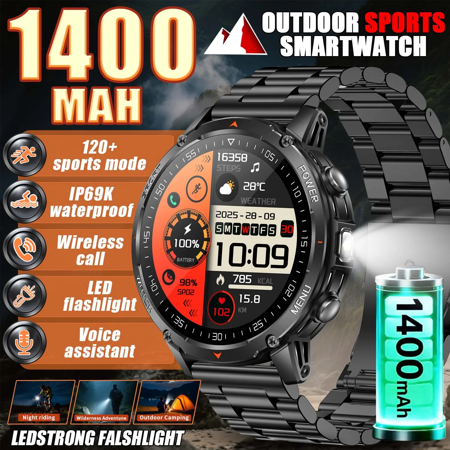 2026 New Military Smart Watch Men 1400mAh Battery 1.7-Inch AMOLED Sport GPS Track Bluetooth Call Rate Smartwatch For Android IOS