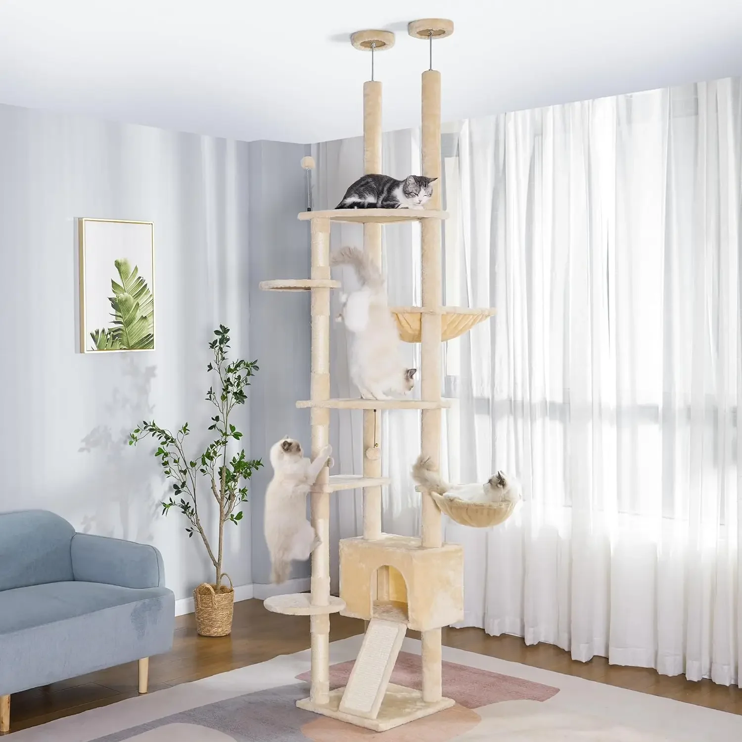 

Floor to Ceiling Cat Tree Ajustable Height [82-108 Inches=208-275cm] 6 Tiers Tower Fit for 7-9 Feet Ceiling with