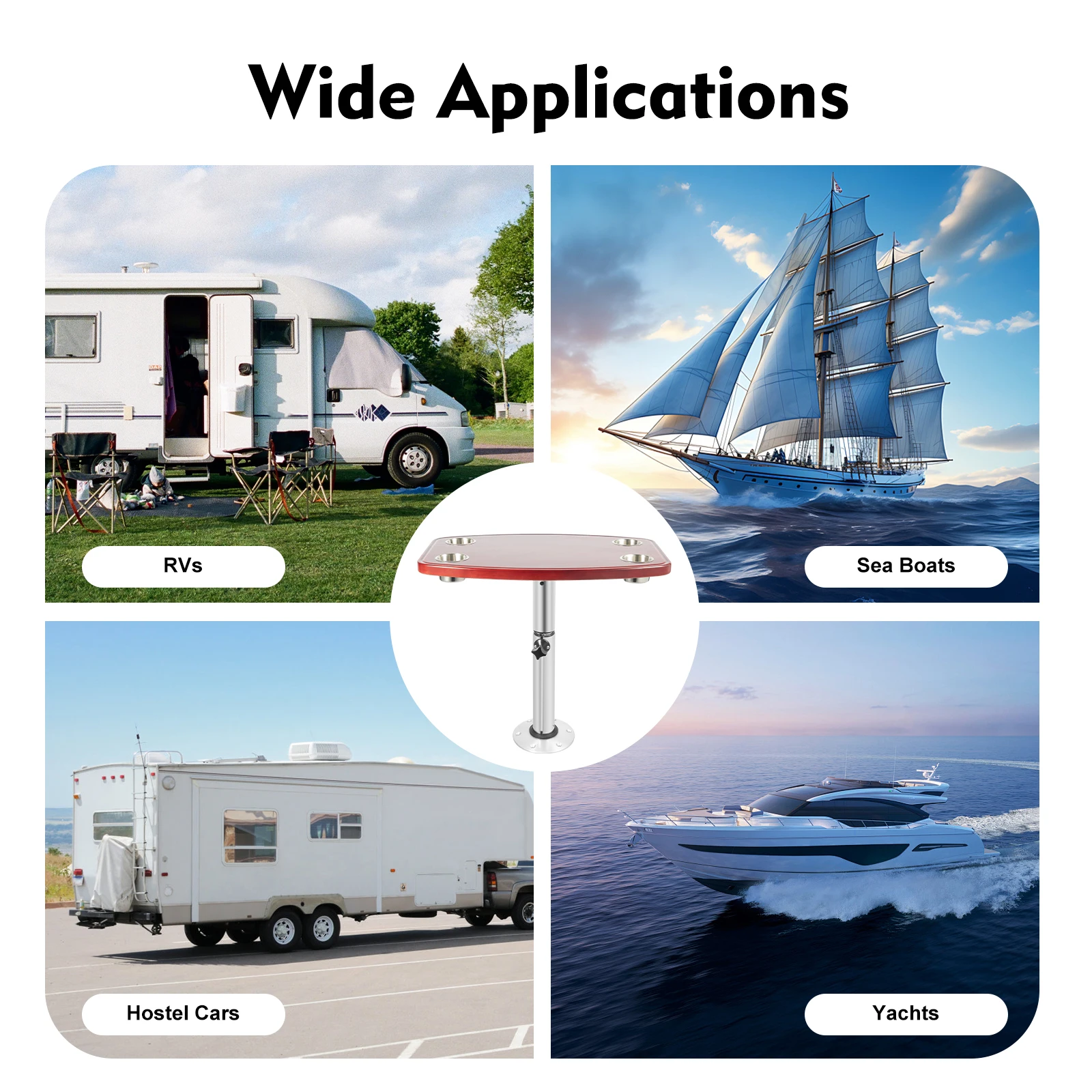 طاولة RV قابلة للتعديل طاولة RV مع 4 حاملي أكواب 600*380 مللي متر RV حجرة طعام صغيرة طاولة طعام ارتفاع قابل للتعديل 55.5-70.5 سنتيمتر