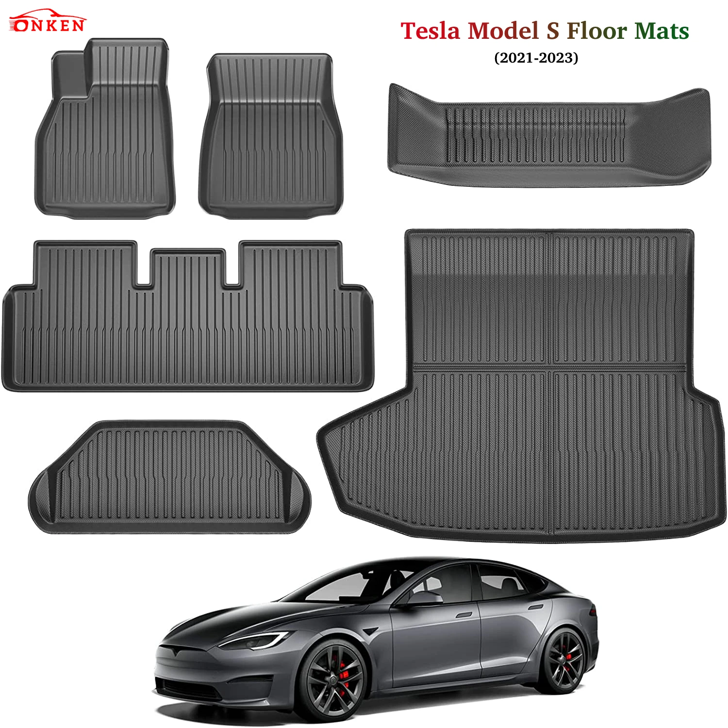 Fit 2021 2022 2023 Tesla Model S Floor Mats Cargo Mat Trunk Mat Cargo Liner Frunk Mat TPE All Weather Waterproof Mat Waterproof