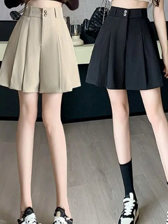 High Waist Wide Leg Pants Women's Suit Casual Outerwear Summer 2026 New Style Five Parts Loose Fit Short Pleated Skirt
