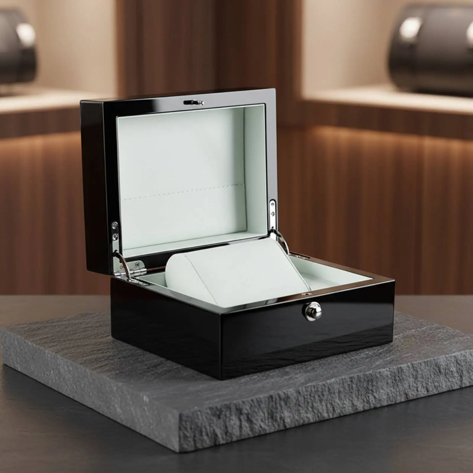 木製腕時計ギフトボックス-高光沢ニス仕上げ-ラッカー塗装木製腕時計ボックス-アクセサリーオーガナイザー-保護された内部構造-男性用