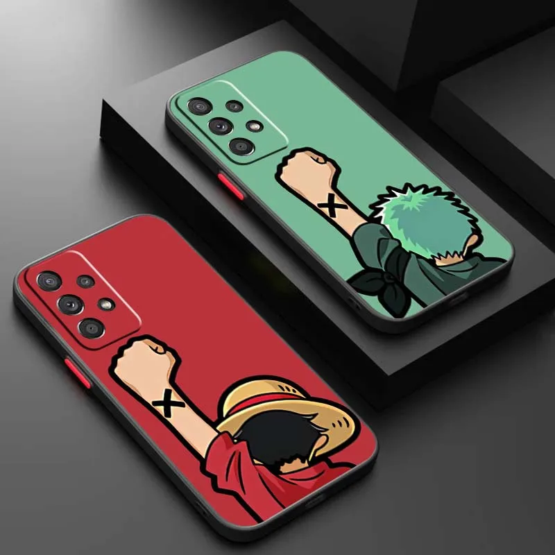 

Cartoon One Piece Luffy Zoro Phone Case For Samsung A56 A42 A36 A34 A33 A32 A23 A16 A04 A03 Note 20 5G Frosted Translucent