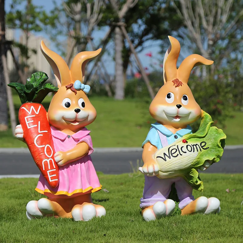 Outdoor Resin Simulation Animal Cartoon Rabbit Garden Ornaments Courtyard Garden Landscape Sculpture Creative Rabbit Decoration