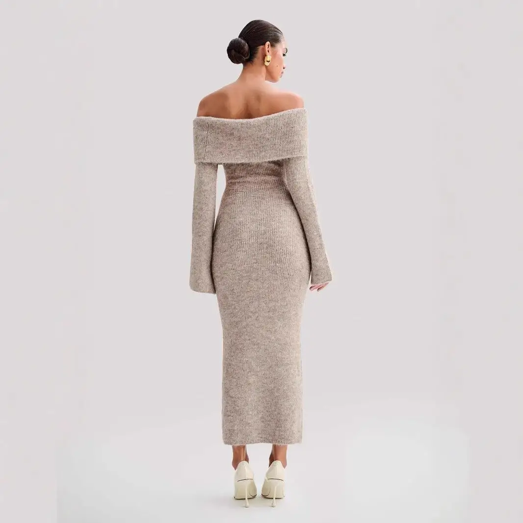 Off-shoulder gestreept Dr hoge taille polyestervezel lang Sve woon-werkverkeer Sle Wrap Dr vrijetijdskleding