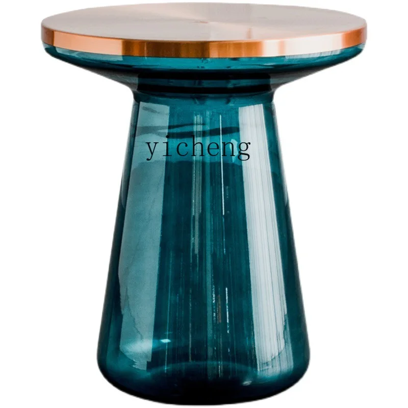 

YY Creative round Glass Storage Tea Table Light Luxury Transparent Sofa Side Table