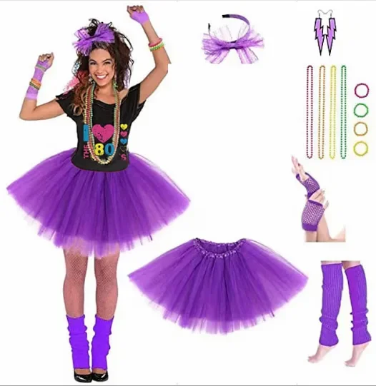 1980s Prom 80s collana fascia guanti ginocchiere bracciale occhiali Set Prom Dress Up per ragazze accessori per costumi da festa