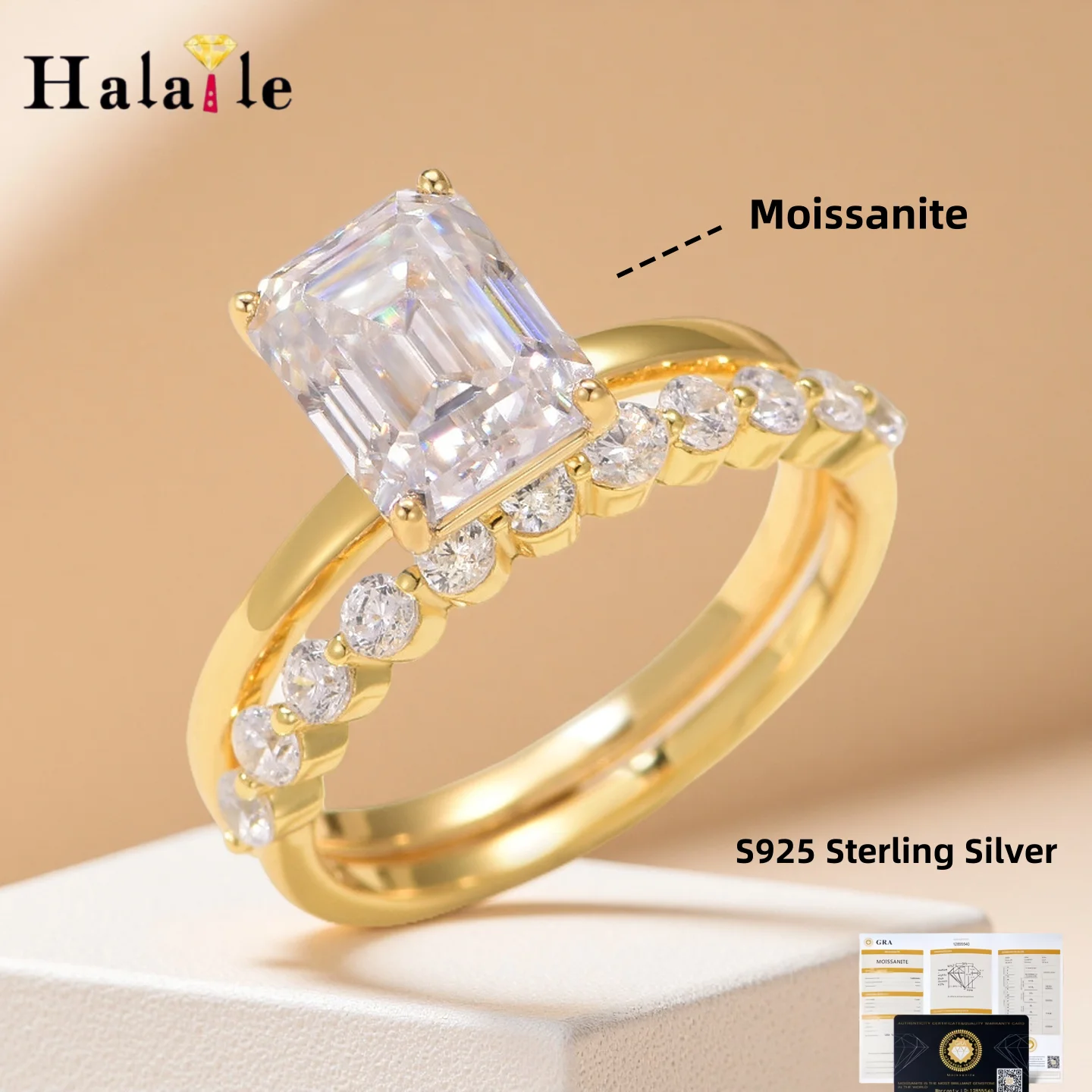 

Halaile 3ct Moissanite Double Rings For Women Princess Cut Fashion Sparkling Luxury Fine Jewelry Wedding Engagement