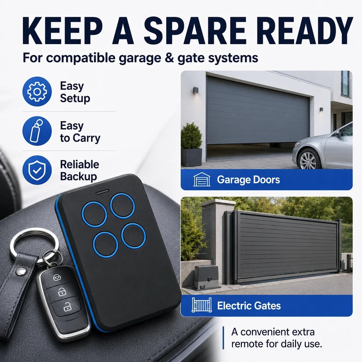 Multi-Frequency Garage Door Remote Duplicator 280-900MHz, Rolling & Fixed Code, Compatible with CAME FAAC BFT
