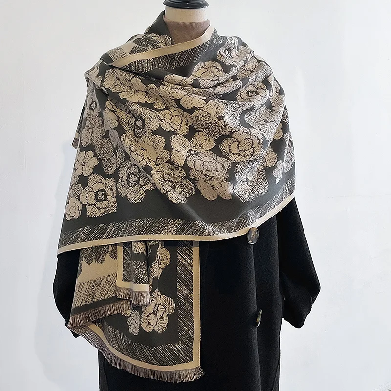 Luxury Brand Two-Sided Jacquard Scarf pashmina Cashmere Soft Warm Fringe Pashmina Shawl Winter Coldproof Windproof Blanket Scarf