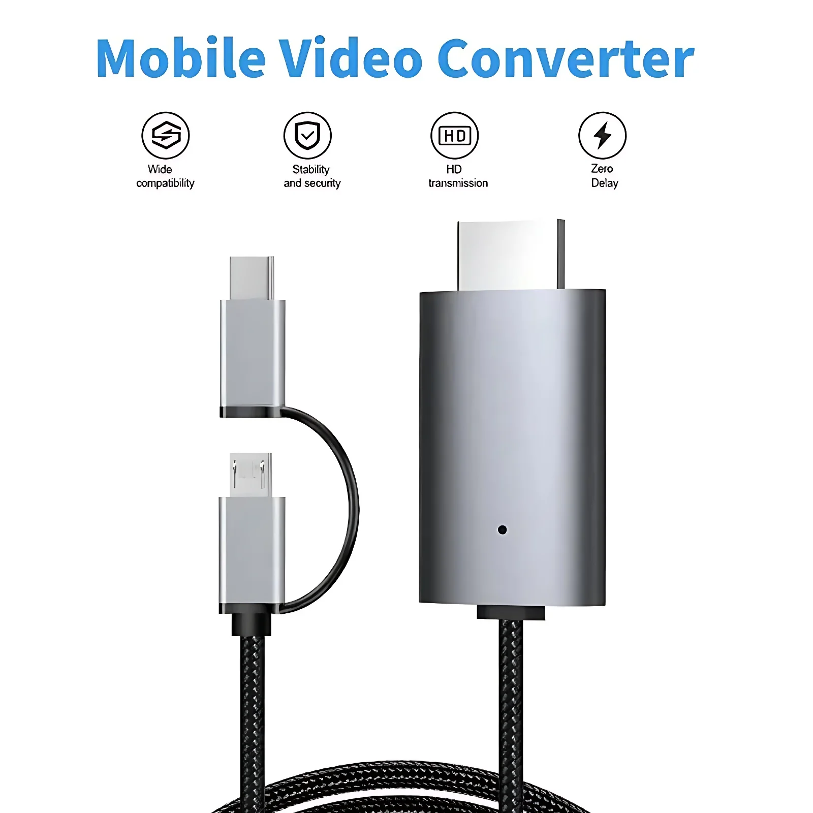 LD39 Wire HD Streaming Display TV Stick Dongle Micro USB Type C to HDMI Compatible Cable Mirroring Screen for Phone Tablet to TV