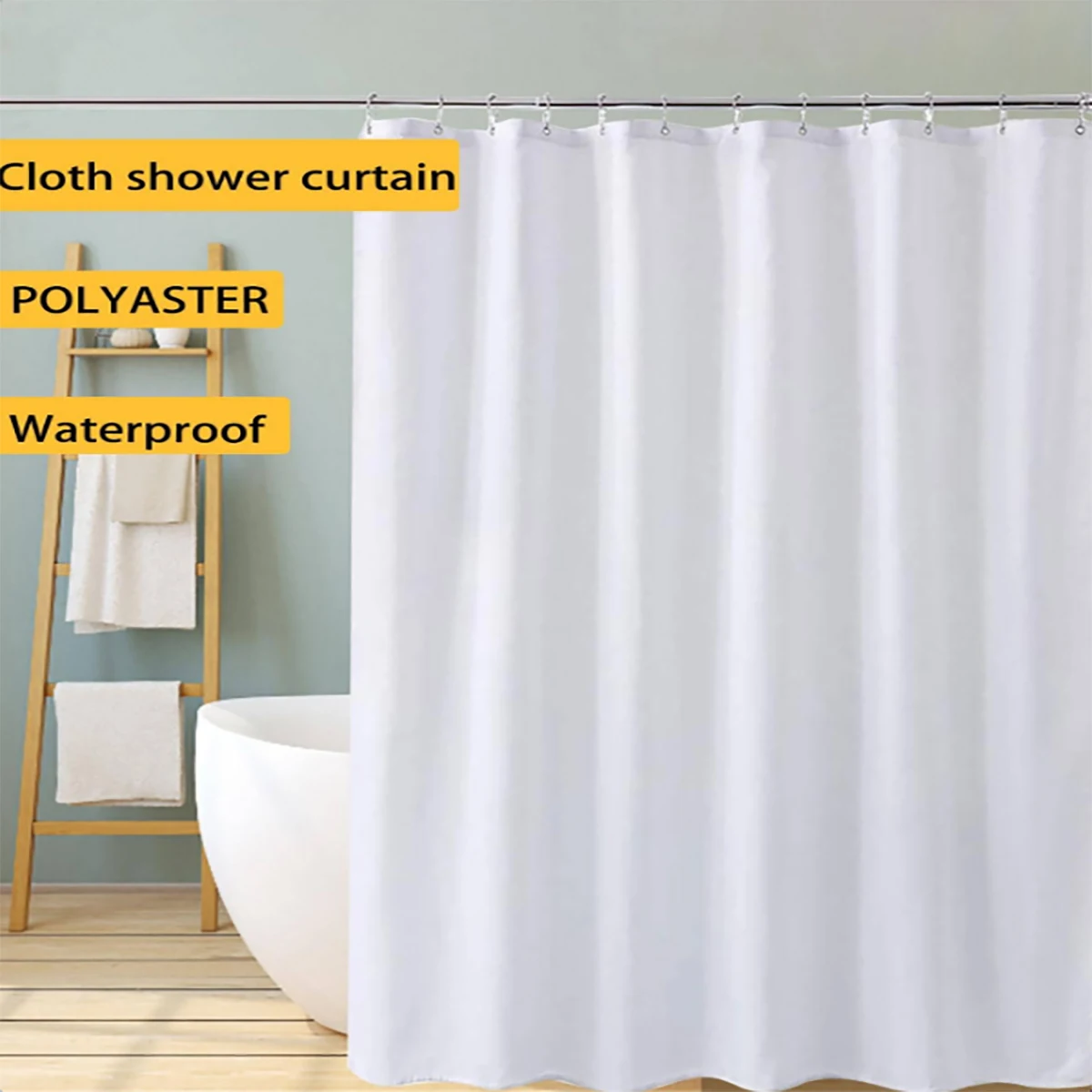 1 pack white pattern polyester material shower curtain waterproof cloth bathroom thickeneded mildew-proof partition curtain bathroom water-blocking