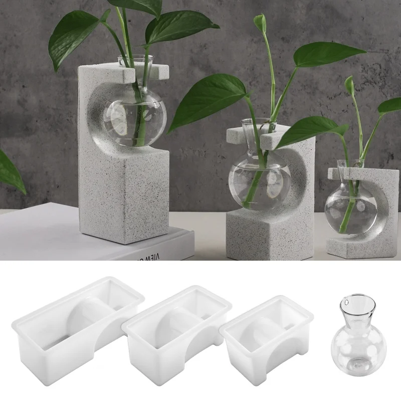 Nuevo marco de florero hidropónico, molde de silicona de yeso, florero de planta cuboide DIY, moldes de resina de hormigón de yeso, decoración del hogar, adornos de escritorio