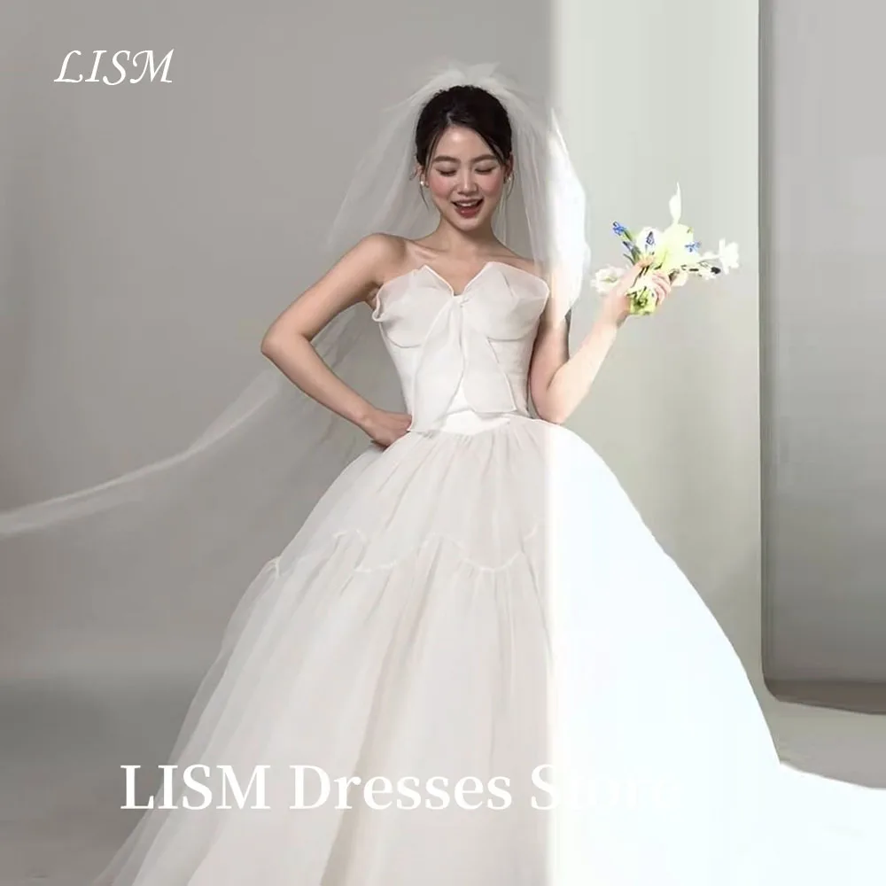 

LISM Strapless A-Line Korea Wedding Dresses Photo Shoot Silk Organza Long Dress Elegant Bridal Gowns웨딩드레스Customized Corsets