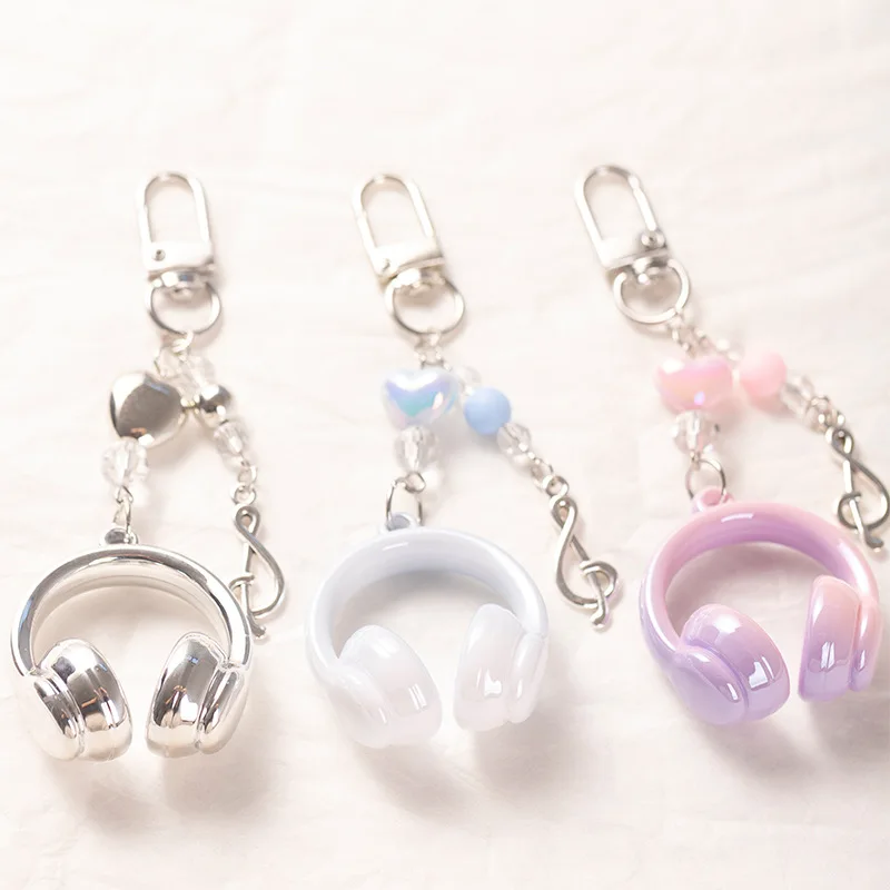 Y2K Music Earphone Beaded Keychain Creative Mini Headset Pendant Keyring Paired Lanyard Key Chain Cool Phone Bags Beaded Chains