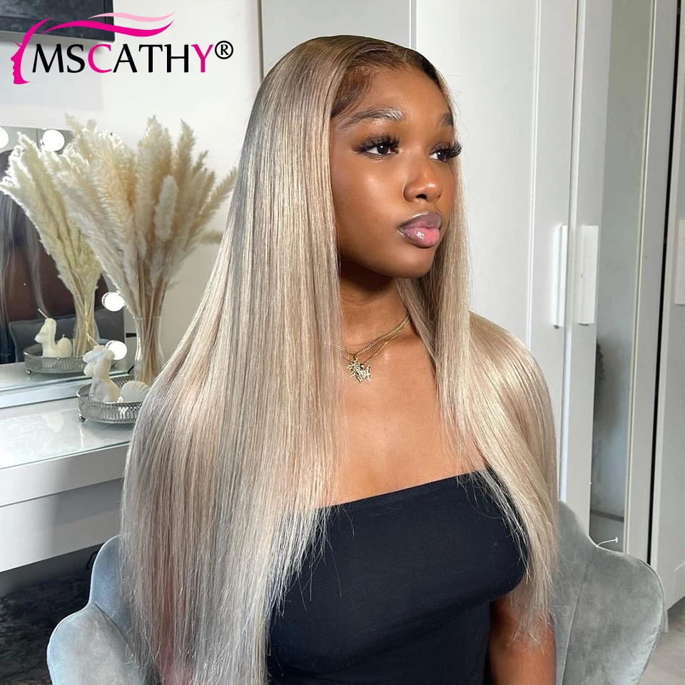 Ash Blonde Ombre Lace Front Wigs Glueless HD Transparent Lace Frontal Wigs For Women Straight Brazilian Virgin Human Hair Wig