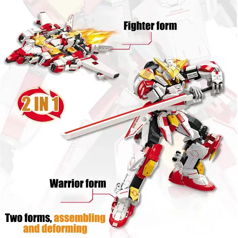 War 2 In 1 Mechanical Warrior Figures Deformation Robot Building Blocks MOC Technical Spacecraft Fighter Weapon Bricks Toys Gift