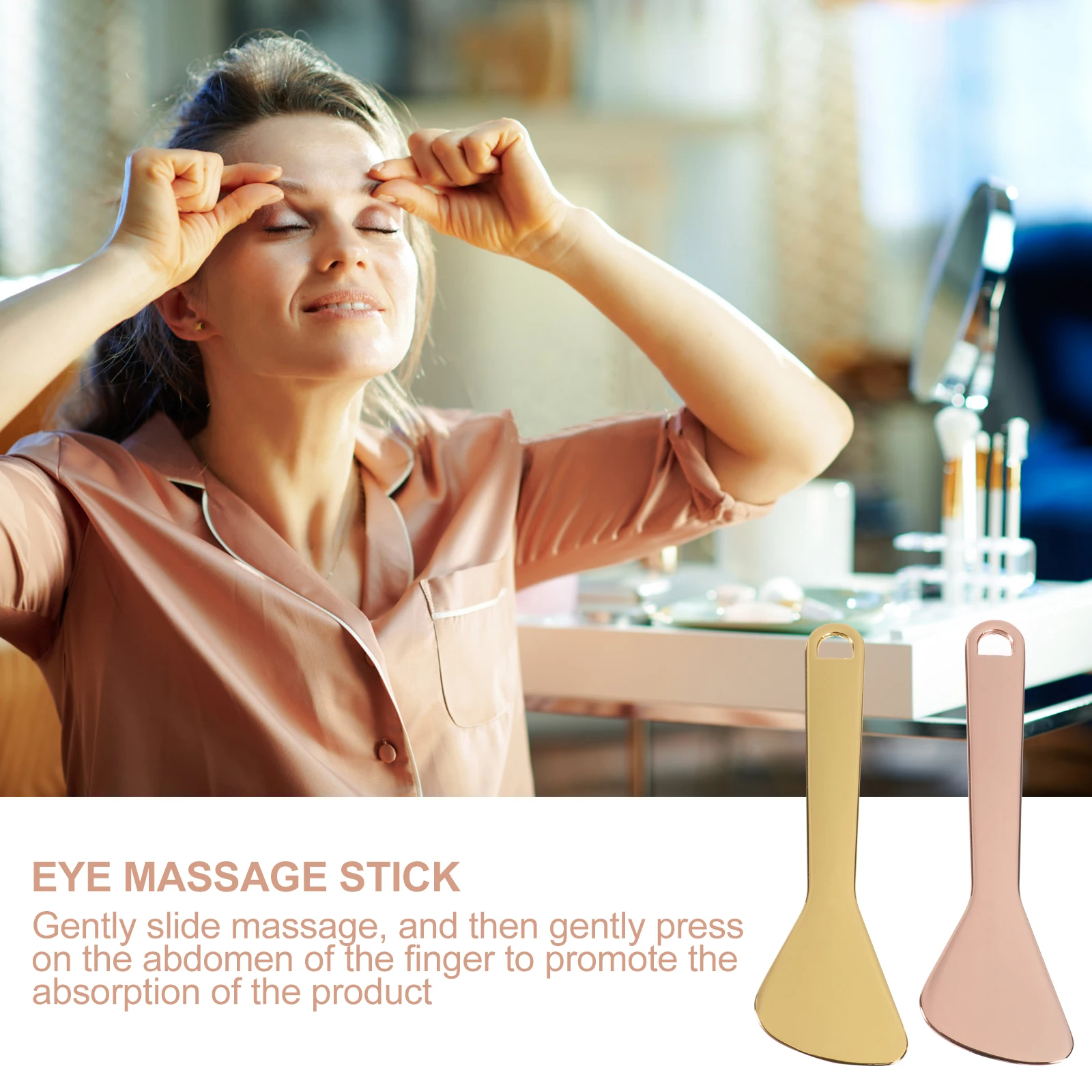 

2pcs Eye Beauty Scoops Face Makeup Makeup Scoop Spoons Portable Cream Spoon Durable Smooth Rose Gold